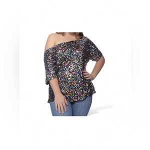 NWT Anna-Kaci Off-Shoulder Multicolor Sequin Blouse. Size XL. Holiday Party!